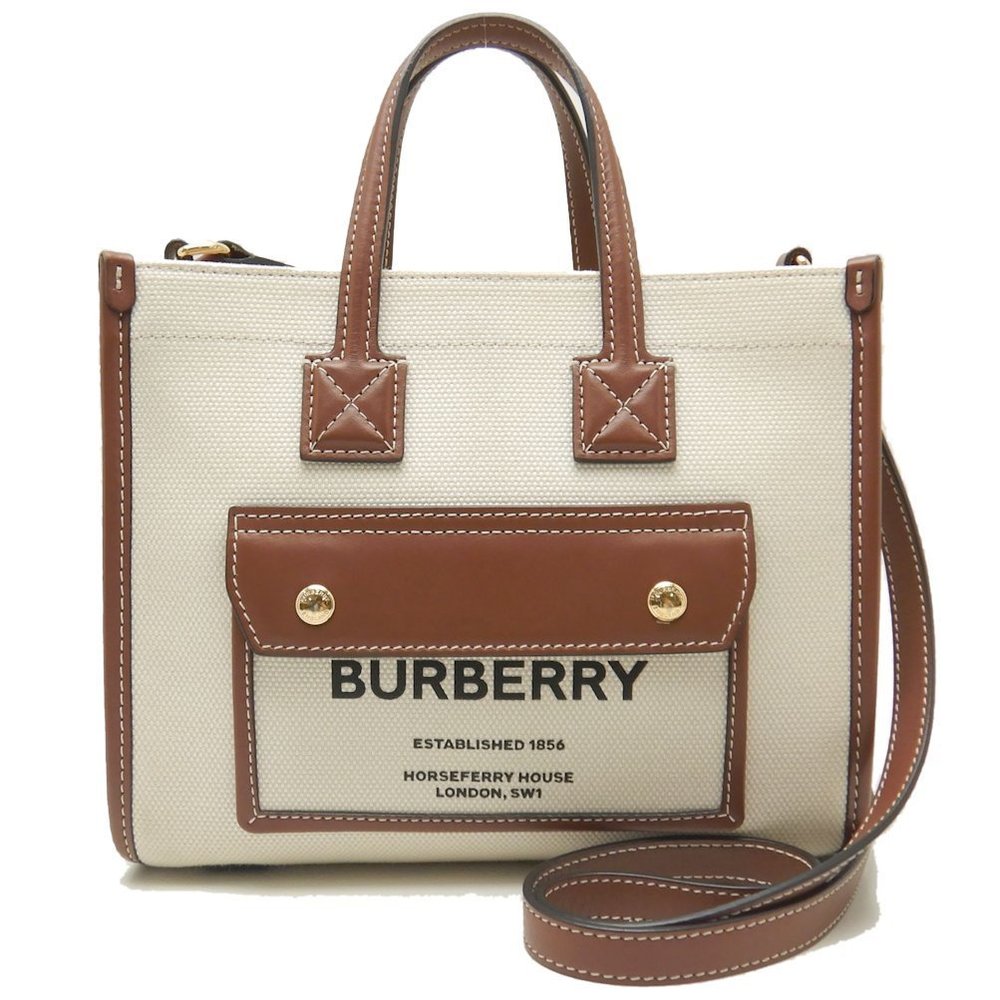 Burberry Mini Freya Tote Bag Cotton x Calf Natural Tan